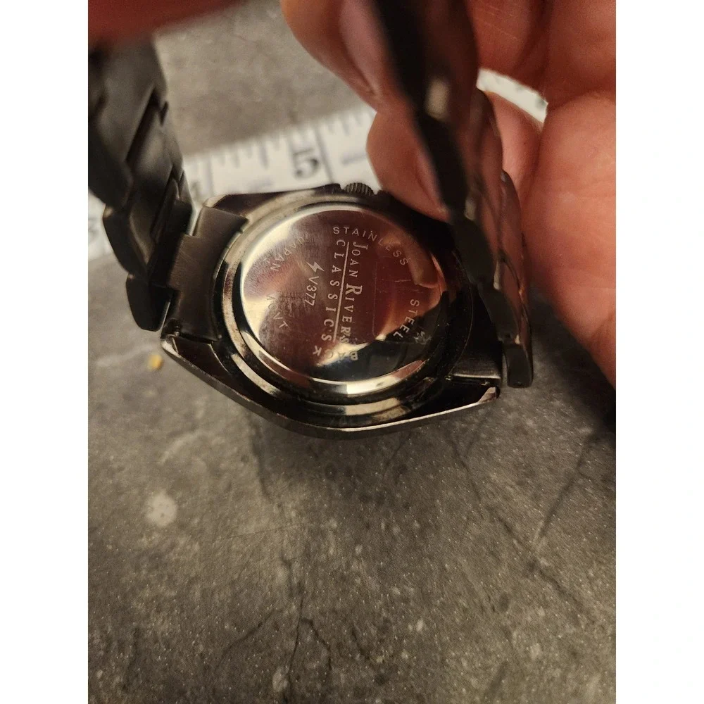 Joan Rivers Black Watch Stainless Steel Band Rhinestone Accent Elegant Timepiece